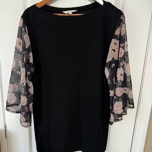 Amaryllis Black Floral Sheer Sleeve Top